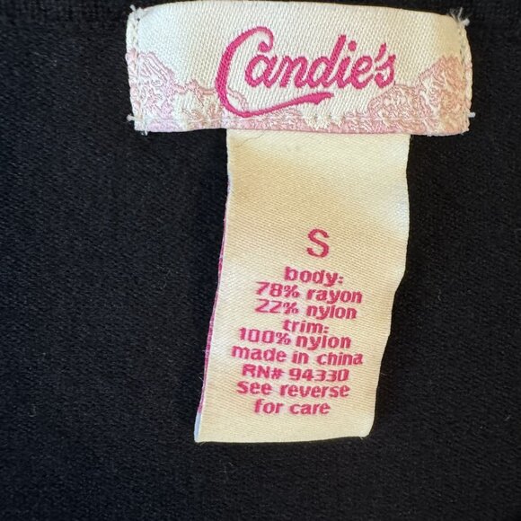 Candies Black Ribbed Fitted Dress Tulle Puff Sleeves Ruffle Hem S Whimsigoth Vtg - Picture 4 of 6